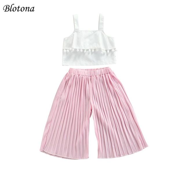 clothing sets blotona 2pcs little girls outfit, solid color plush ball decoration sleeveless suspender + ruched wide leg pants set, 1-5y, White 
clothing sets blotona 2pcs little girls outfit, solid color plush ball decoration sleeveless suspender + ruched wide leg pants set, 1-5y, White