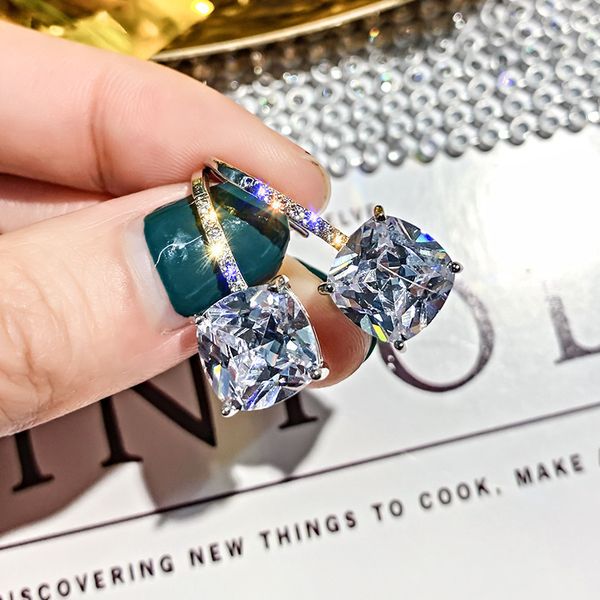 super sparkle square zircon temperament versatile female dongdamen personality short hair fashion simple earrings, Silver
super sparkle square zircon temperament versatile female dongdamen personality short hair fashion simple earrings, Silver