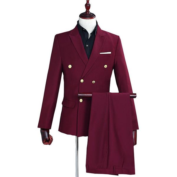 wine red double breasted suits men 2021 long sleeve blazer with pant 2 pcs party wedding dress casual costume homme men's & blazers, White;black
wine red double breasted suits men 2021 long sleeve blazer with pant 2 pcs party wedding dress casual costume homme men's & blazers, White;black