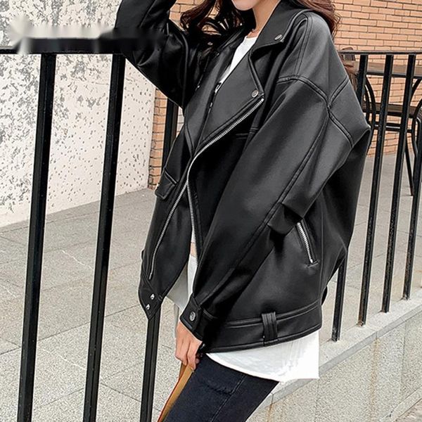 women's leather & faux jacket women casual pu loose motorcycle jackets female streetwear oversized coat korean chic spring, Black
women's leather & faux jacket women casual pu loose motorcycle jackets female streetwear oversized coat korean chic spring, Black