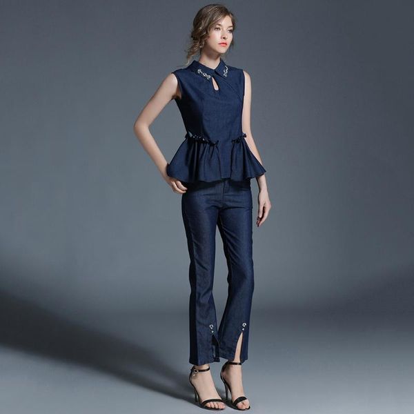 women's suits & blazers slim women sets sleeveless stand collar tank hollow out patchwork ruffles female pockets split pants blue set, White;black
women's suits & blazers slim women sets sleeveless stand collar tank hollow out patchwork ruffles female pockets split pants blue set, White;black