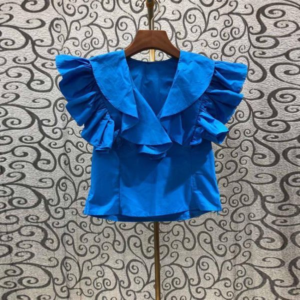 women's blouses & shirts superaen 2021 summer simple solid ruffles v neck slim short flying sleeve jacket women, White
women's blouses & shirts superaen 2021 summer simple solid ruffles v neck slim short flying sleeve jacket women, White