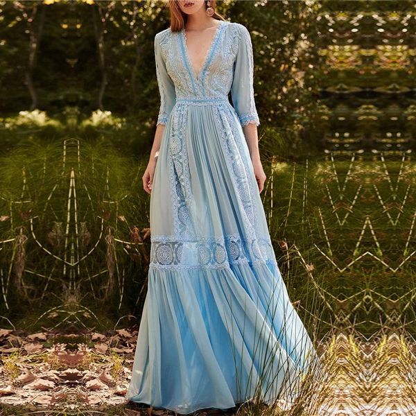 french platy codon blue dress is thin hollow lace waist closing haze long feminine casual dresses, Black;gray
french platy codon blue dress is thin hollow lace waist closing haze long feminine casual dresses, Black;gray