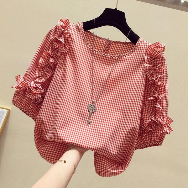 women's blouses & shirts plaid chiffon shirt short-sleeved ruffled summer 2021 french style sweet blouse, White
women's blouses & shirts plaid chiffon shirt short-sleeved ruffled summer 2021 french style sweet blouse, White