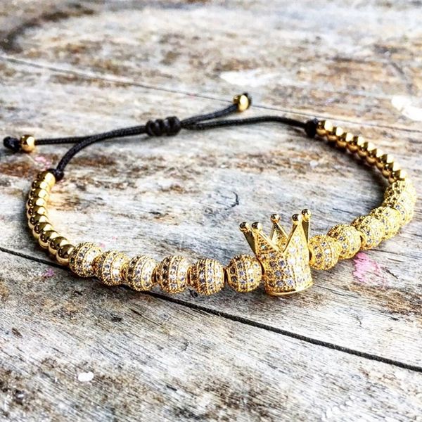 fashion men strands bracelets micro pave cz cubic zircon jewelry charm crown 4mm beaded braided punk bracelet pulseira macram, Black
fashion men strands bracelets micro pave cz cubic zircon jewelry charm crown 4mm beaded braided punk bracelet pulseira macram, Black