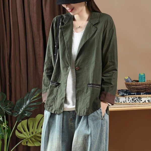 women's jackets autumn arts style women long sleeve loose casual blazers single button 100% linen vintage blazer femme coats m307, Black;brown
women's jackets autumn arts style women long sleeve loose casual blazers single button 100% linen vintage blazer femme coats m307, Black;brown