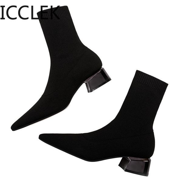 new ankle boots autumn pointed toe stretch knitting sock boots med heels female slip on lady shoes fashion shoe 210428, Black
new ankle boots autumn pointed toe stretch knitting sock boots med heels female slip on lady shoes fashion shoe 210428, Black