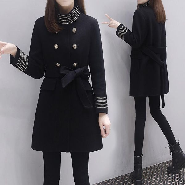 british style double faced cashmere coat women's middle long 2021 spring fashion collar lace slim woolen wool & blends, Black
british style double faced cashmere coat women's middle long 2021 spring fashion collar lace slim woolen wool & blends, Black