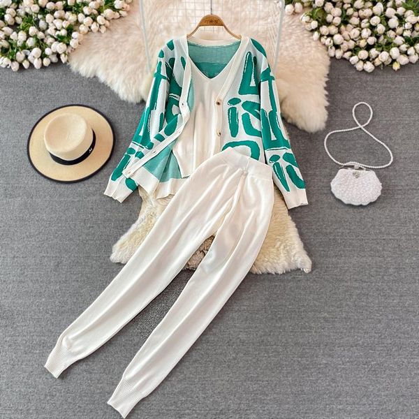 women's two piece pants casual tracksuit women knitted 3pcs set female sweater cardigan + vest sets fall winter three suits, White
women's two piece pants casual tracksuit women knitted 3pcs set female sweater cardigan + vest sets fall winter three suits, White