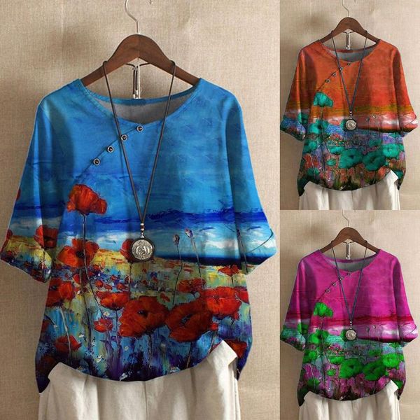 women's t-shirt t shirts for women 2021 summer o-neck plus size buttons flower printed short sleeve linen aesthetic blouse, White
women's t-shirt t shirts for women 2021 summer o-neck plus size buttons flower printed short sleeve linen aesthetic blouse, White