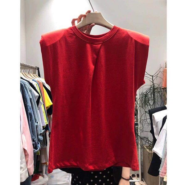 summer new fashion shoulder padded vest women's pleated o neck solid short sleeve t-shirt 210421, White
summer new fashion shoulder padded vest women's pleated o neck solid short sleeve t-shirt 210421, White