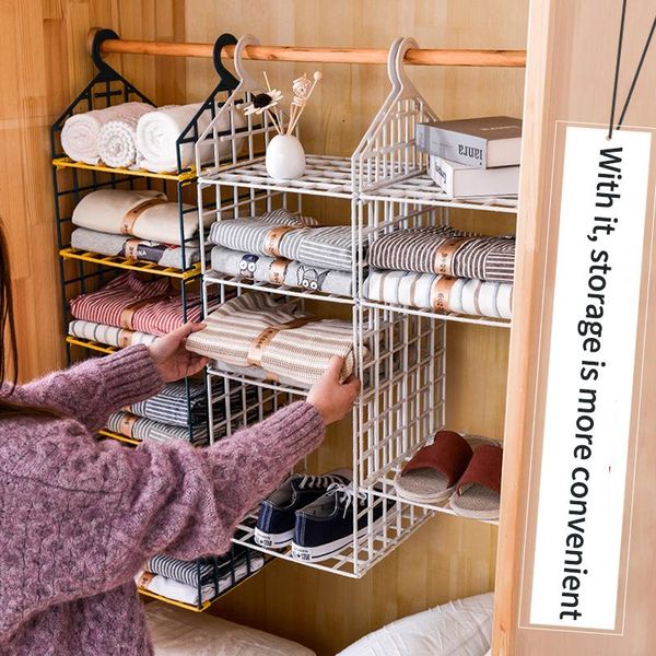 hooks & rails wardrobe storage rack hierarchical partition shelf hanging organizer closet clothes wall hanger