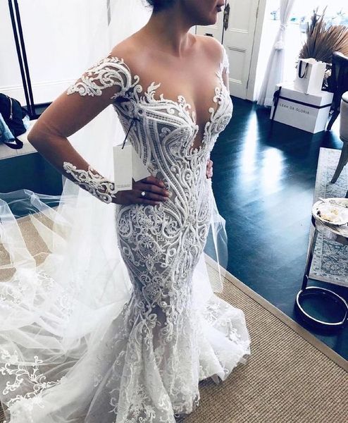 2021 plus size arabic aso ebi mermaid lace beaded wedding dress sheer neck long sleeves vintage bridal gowns dresses zj444, White
2021 plus size arabic aso ebi mermaid lace beaded wedding dress sheer neck long sleeves vintage bridal gowns dresses zj444, White