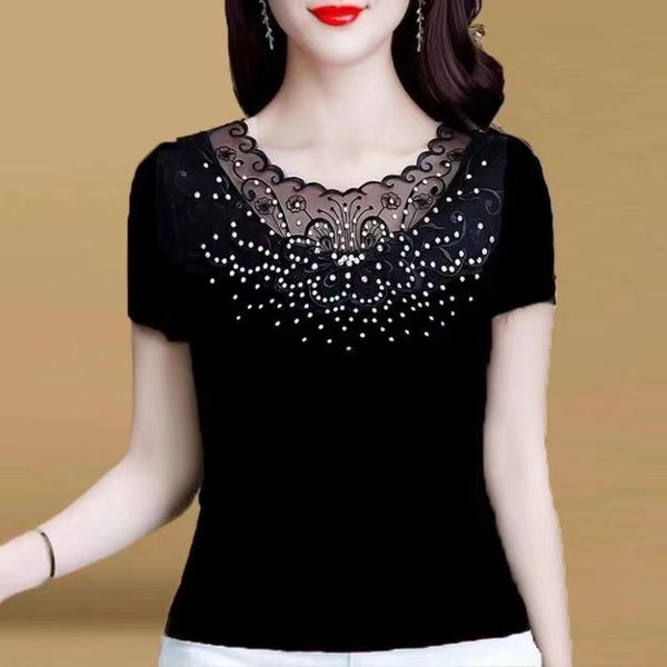 women's t-shirt fashion female rhinestone short-sleeved 2021 summer diamond tshirts femme lace tees camisetas mujer, White
women's t-shirt fashion female rhinestone short-sleeved 2021 summer diamond tshirts femme lace tees camisetas mujer, White