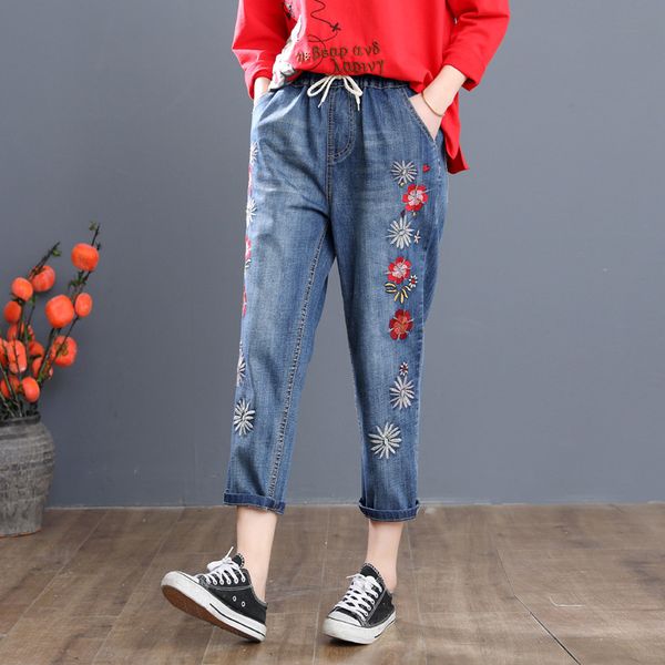 women's jeans women vintage floral embroidered spring summer ladies lace up high elastic waist trousers casual loose denim harem p, Blue
women's jeans women vintage floral embroidered spring summer ladies lace up high elastic waist trousers casual loose denim harem p, Blue