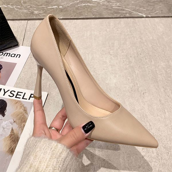 luxury dress shoes soft leather high-heeled women's thin heeled pointed sho, Black