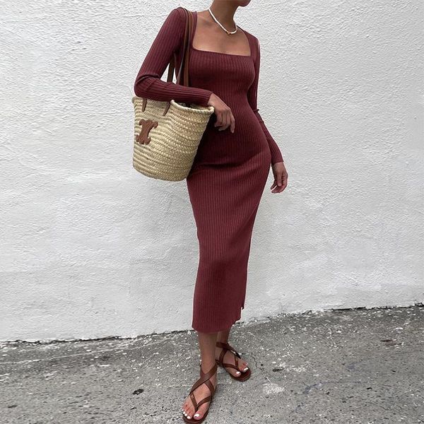 casual dresses solid knitted sweater dress women square collar long sleeve slit bodycon women's party drss fall winter clothes 2021, Black;gray
casual dresses solid knitted sweater dress women square collar long sleeve slit bodycon women's party drss fall winter clothes 2021, Black;gray