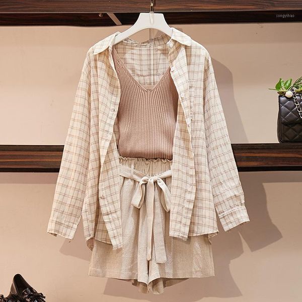 summer autumn women three piece sets casual linen plaid + shorts elastic waist wide leg pants suit set 3 women's tracksuits, Gray
summer autumn women three piece sets casual linen plaid + shorts elastic waist wide leg pants suit set 3 women's tracksuits, Gray