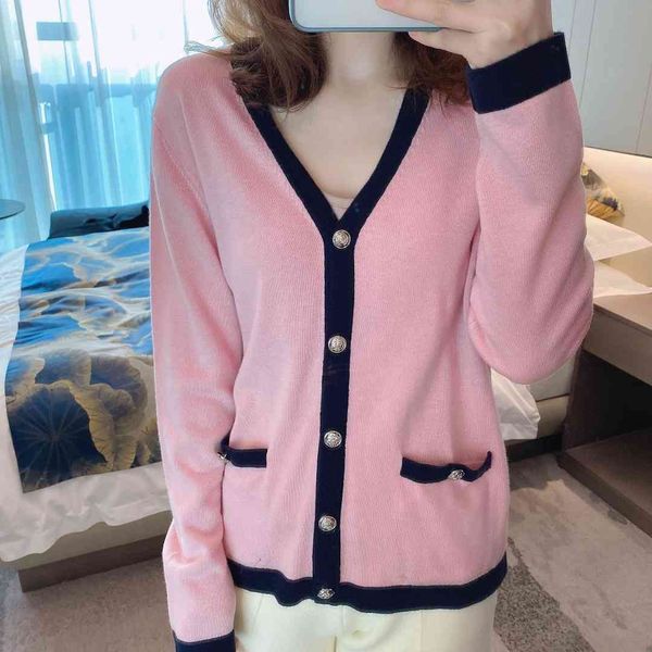 100 wool fragrant v-neck cardigan 09 pink contrast early spring sweater net red french women's coat, White
100 wool fragrant v-neck cardigan 09 pink contrast early spring sweater net red french women's coat, White