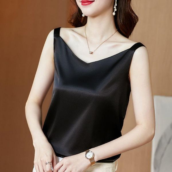 women's blouses & shirts ice silk halter vest with v-neck off-the-shoulder satin women drop, White
women's blouses & shirts ice silk halter vest with v-neck off-the-shoulder satin women drop, White