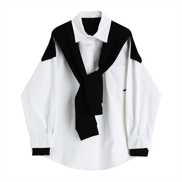 women's blouses & shirts women and knitting patchwork color matching fake two female asymmetry woman fashion 2021, White
women's blouses & shirts women and knitting patchwork color matching fake two female asymmetry woman fashion 2021, White
