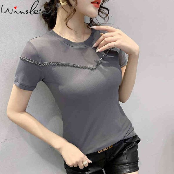 women's t-shirt summer korean clothes mesh fashion patchwork shiny beads women short sleeve bottoming shirt tees 2021 t1, White
women's t-shirt summer korean clothes mesh fashion patchwork shiny beads women short sleeve bottoming shirt tees 2021 t1, White