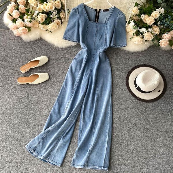 women's jumpsuits & rompers singrain women summer denim long pants retro square collar solid office fashion streetwear wide leg, Black;white
women's jumpsuits & rompers singrain women summer denim long pants retro square collar solid office fashion streetwear wide leg, Black;white