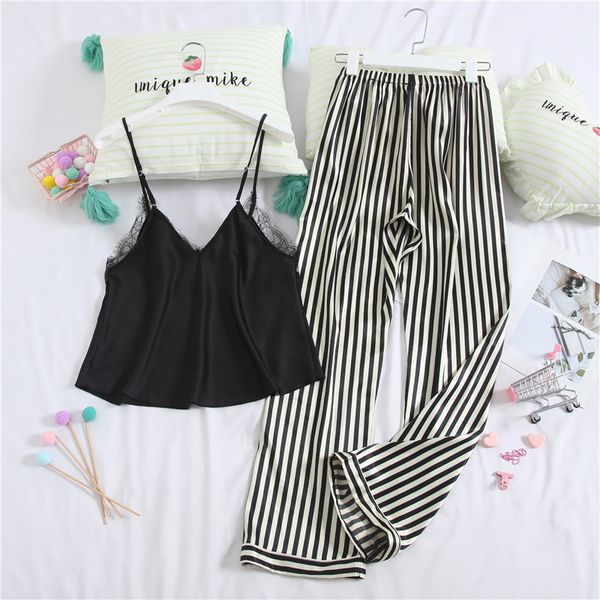 women's shorts satin stripe women pajamas spaghetti strap pants set pyjamas xq4c, White;black
women's shorts satin stripe women pajamas spaghetti strap pants set pyjamas xq4c, White;black