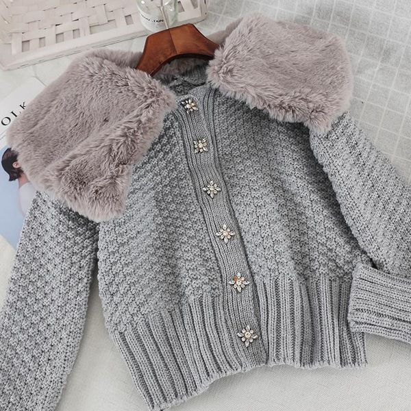 women's sweaters 2021 fashion fur collar sweater coat winter long-sleeved slim knit cardigan 2670, White;black
women's sweaters 2021 fashion fur collar sweater coat winter long-sleeved slim knit cardigan 2670, White;black