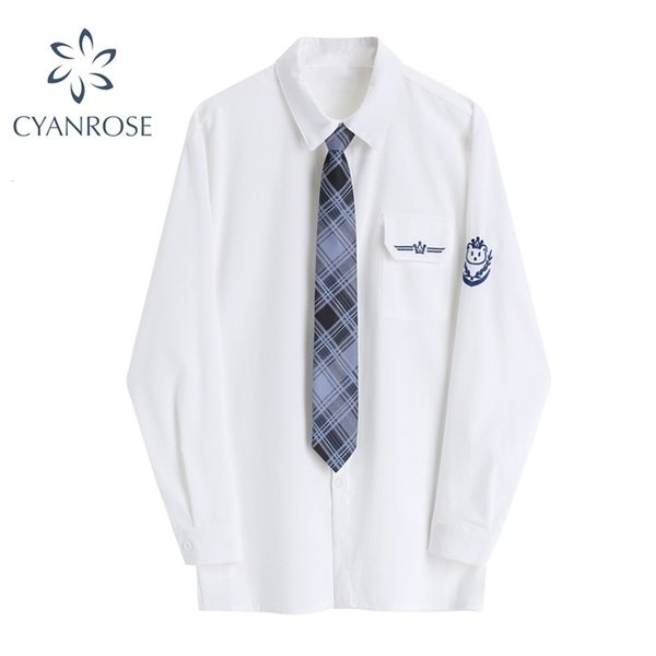 preppy style women shirt and tie turn-down collar vintage korean harajuku cute loose button up white blouse oversized 210515
preppy style women shirt and tie turn-down collar vintage korean harajuku cute loose button up white blouse oversized 210515