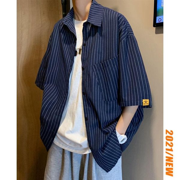 men's casual shirts 2021 summer stripe printing short sleeve fashion brand coat camisa masculina blue/black color clothes -2xl, White;black
men's casual shirts 2021 summer stripe printing short sleeve fashion brand coat camisa masculina blue/black color clothes -2xl, White;black