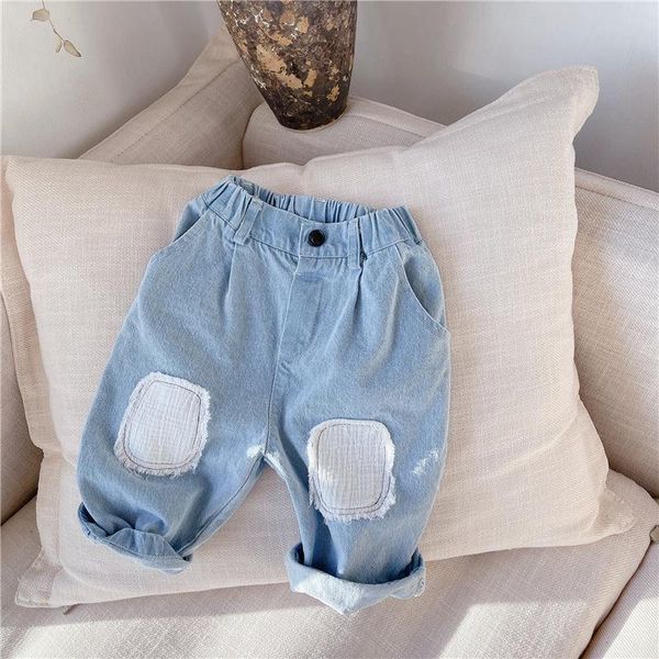 jeans 2021 fall toddler kids patch 1-6 years boys girls loose casual denim harem pants, Blue 
jeans 2021 fall toddler kids patch 1-6 years boys girls loose casual denim harem pants, Blue