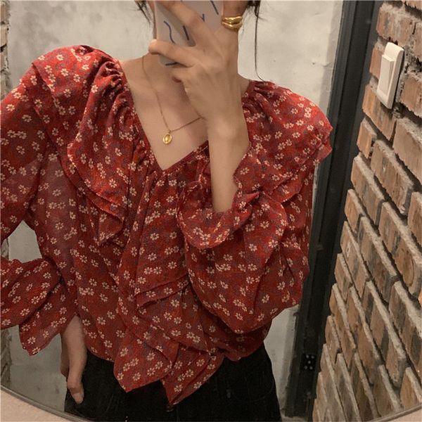 blouses red chic ruffles printed flowers shirts vintage retro women office lady stylish blouses, White
blouses red chic ruffles printed flowers shirts vintage retro women office lady stylish blouses, White