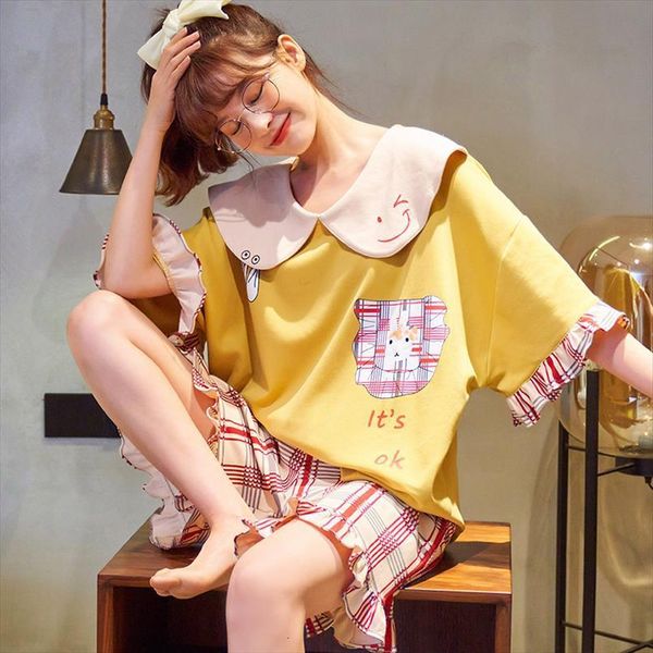 yellow pajamas cotton set women sleepwear sweet ruffles sleeves plaid shorts cute cartoon pijamas casual summer pyjamas, Black;red
yellow pajamas cotton set women sleepwear sweet ruffles sleeves plaid shorts cute cartoon pijamas casual summer pyjamas, Black;red