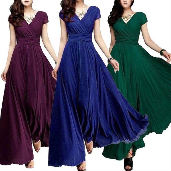 trendy bohemian solid color women dress short sleeve v neck tight waist maxi evening party wedding, Black;gray
trendy bohemian solid color women dress short sleeve v neck tight waist maxi evening party wedding, Black;gray