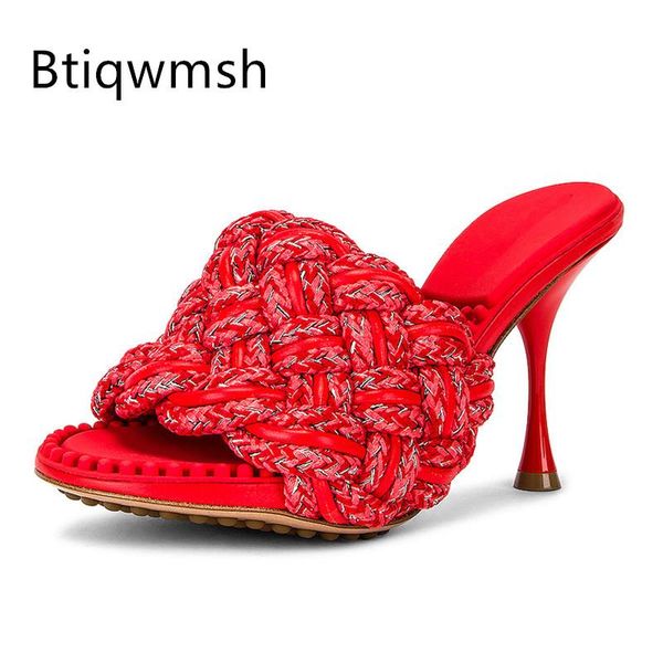 dress shoes red leather weave mule sandals women open toe mixed color rope decor strange high heels lady slippers, Black
dress shoes red leather weave mule sandals women open toe mixed color rope decor strange high heels lady slippers, Black