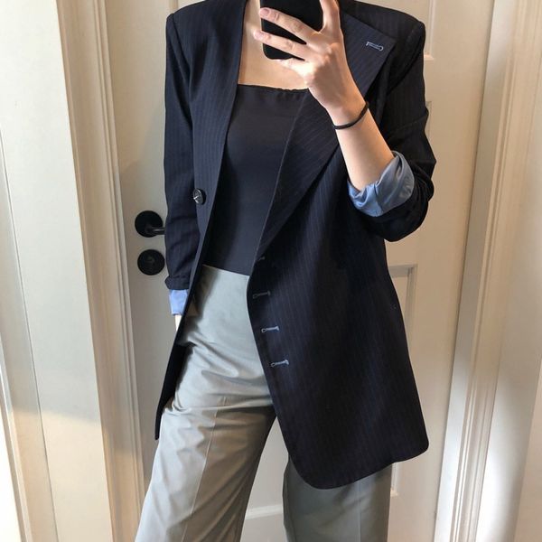 women's suits & blazers spring 2021 asymmetric women striped single button slim woman jacket fashion office lady casaco feminino t, White;black
women's suits & blazers spring 2021 asymmetric women striped single button slim woman jacket fashion office lady casaco feminino t, White;black