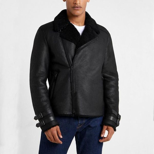 men's leather & faux burst crack original benifit ecological fur oblique zipper genuine clothes keep warm coat, Black
men's leather & faux burst crack original benifit ecological fur oblique zipper genuine clothes keep warm coat, Black