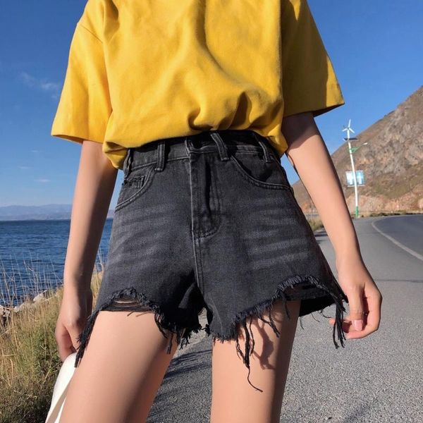women's shorts streetwear denim for women summer high waist ripped cool with tassel pockets mini short jeans korean fashion, White;black
women's shorts streetwear denim for women summer high waist ripped cool with tassel pockets mini short jeans korean fashion, White;black