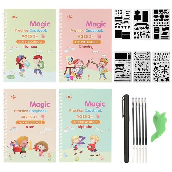 groove copybook english children's magic writing board calligraphy stickers kids preschool handwriting practice sticker notepads, Purple;pink