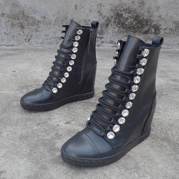boots black real leather wedge platform height increasing crystal round toe motorcycle booties women spring autumn ankle
boots black real leather wedge platform height increasing crystal round toe motorcycle booties women spring autumn ankle