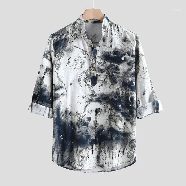 vintage printed shirts mens casual streetwear handsome cotton soft long sleeve stand collar slim shirt 1291, White;black
vintage printed shirts mens casual streetwear handsome cotton soft long sleeve stand collar slim shirt 1291, White;black