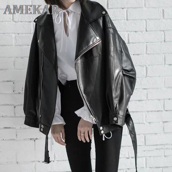 2021 spring black pu leather loose turn-down collar zipper fashion women's wild jacket jackets, Black;brown
2021 spring black pu leather loose turn-down collar zipper fashion women's wild jacket jackets, Black;brown