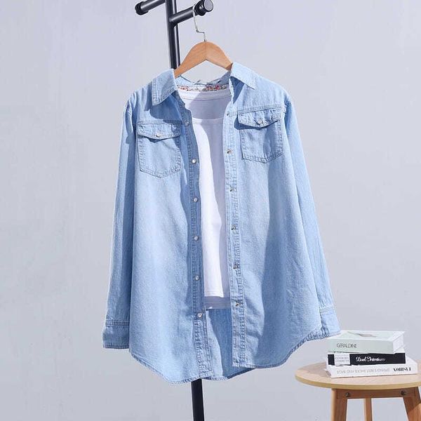 women's blouses & shirts denim women autumn 2021 turn-down collar pocket casual all match female outwear coats, White
women's blouses & shirts denim women autumn 2021 turn-down collar pocket casual all match female outwear coats, White