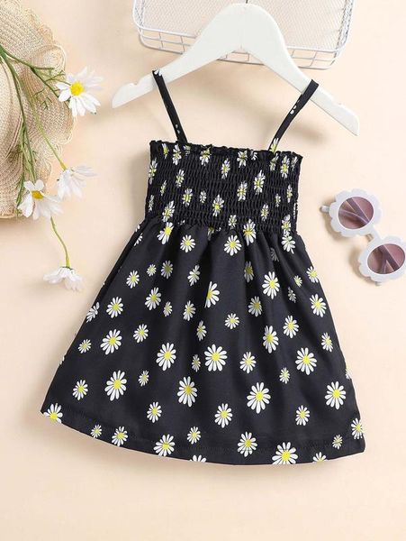 baby floral print shirred frill trim cami dress she, Red;yellow 
baby floral print shirred frill trim cami dress she, Red;yellow