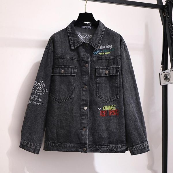 women's jackets xxl ~ 6xl letters embroidery loose denim coat korean 2021 jeans long jacket plus size women clothing b680, Black;brown
women's jackets xxl ~ 6xl letters embroidery loose denim coat korean 2021 jeans long jacket plus size women clothing b680, Black;brown