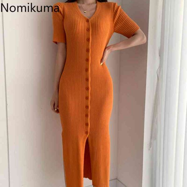 nomikuma knitted single breasted split bodycorn dress korean short sleeve v-neck woman dress summer thin sweater vestidos 6h520 210427, Black;gray
nomikuma knitted single breasted split bodycorn dress korean short sleeve v-neck woman dress summer thin sweater vestidos 6h520 210427, Black;gray