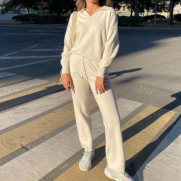 gym clothing 2 piece set women tracksuit oversized collar sweater pullover straight pants loose knitted outwear suit, White;black
gym clothing 2 piece set women tracksuit oversized collar sweater pullover straight pants loose knitted outwear suit, White;black