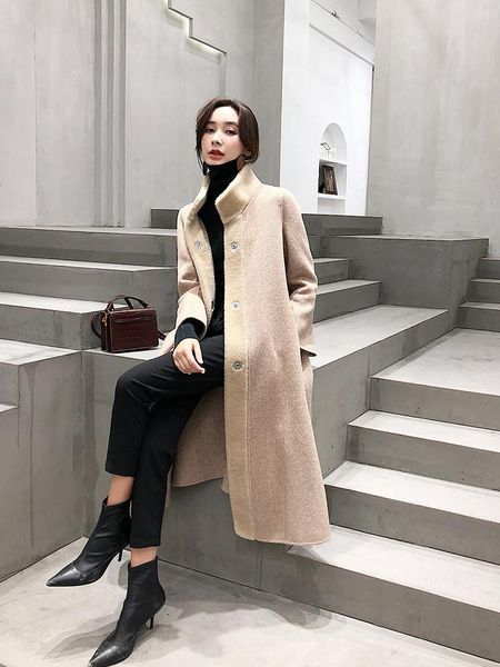 women's wool & blends coat medium long alpaca albaca thickened autumn and winter double-sided cashmere cloak, Black
women's wool & blends coat medium long alpaca albaca thickened autumn and winter double-sided cashmere cloak, Black