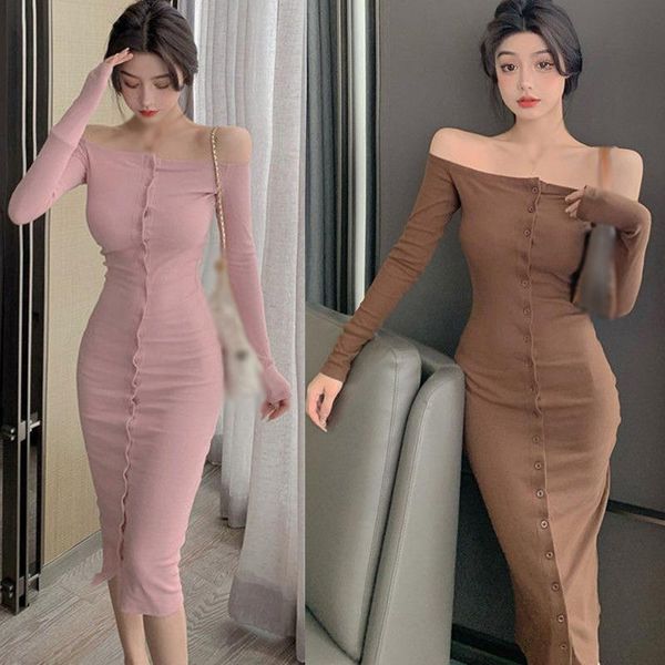 casual dresses women's fashion solid slash neck single breasted slim long dress, Black;gray
casual dresses women's fashion solid slash neck single breasted slim long dress, Black;gray